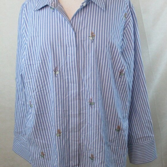AVA VIV WOMENS PLUS SZ BUTTON DOWN SHIRT TOP STRIP - Picture 1 of 5